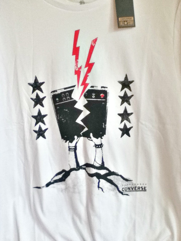 AUTHENTIC CONVERSE 100% COTTON SPEAKER BOLTS CREW WHITE T SHIRT 14123C-102