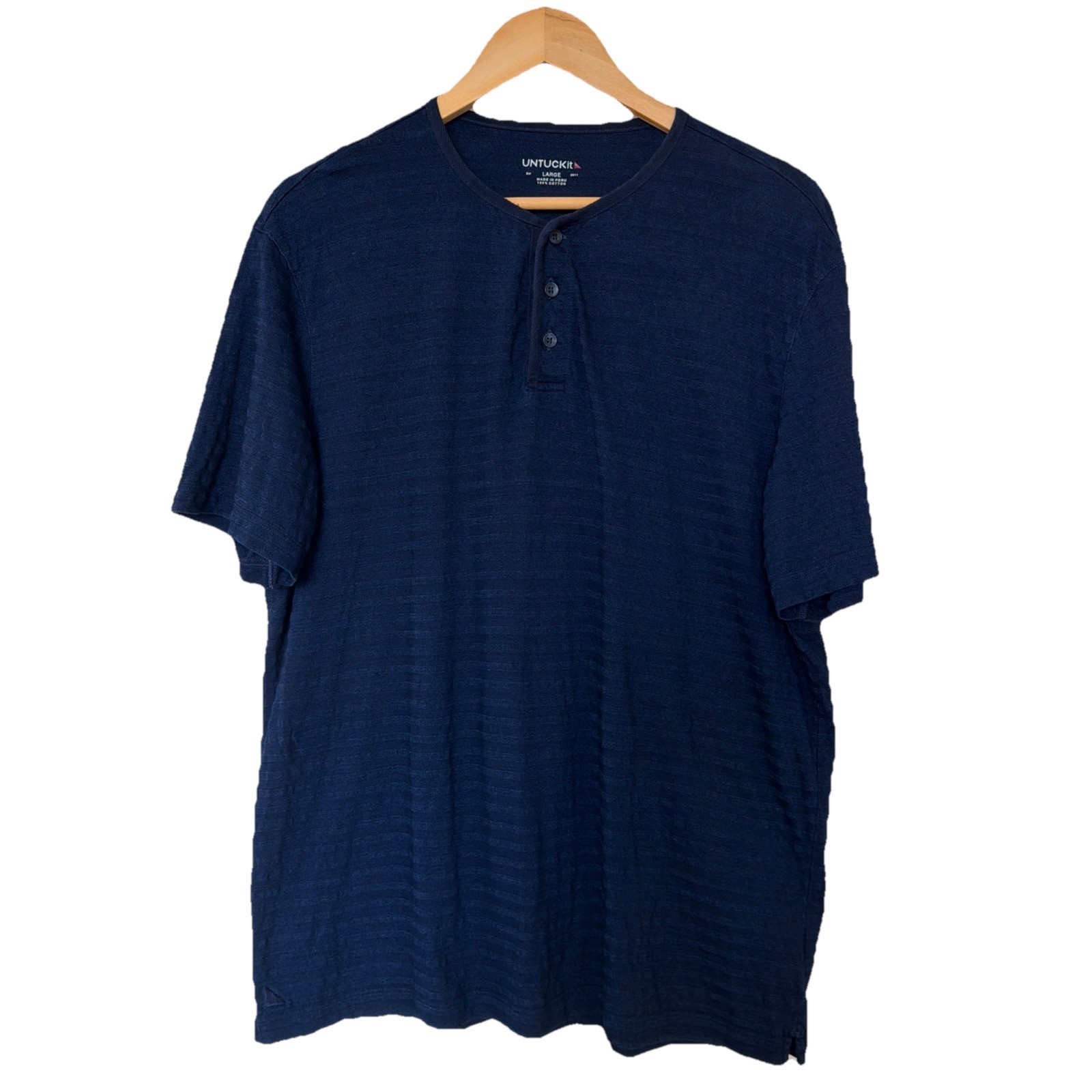 UNTUCKit Henley Shirt Mens Large Indigo Wash Striped Textured Casual 100% Cotton
