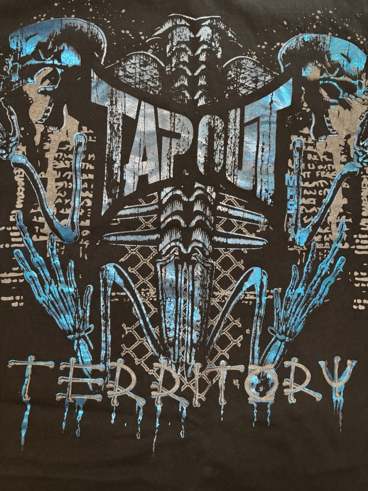 Vintage Tapout Shirt Mens Medium Black Blue MPS Territory Skull Y2K MMA Goth