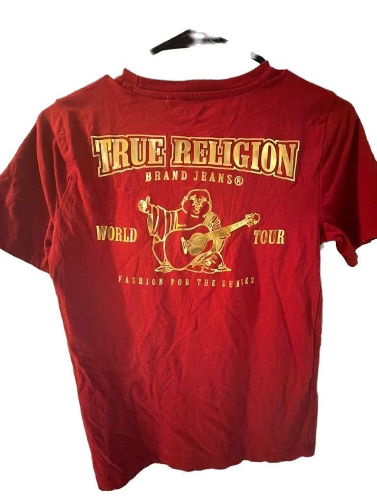 True Religion Boys World Tour Graphic T-Shirt Red Gold