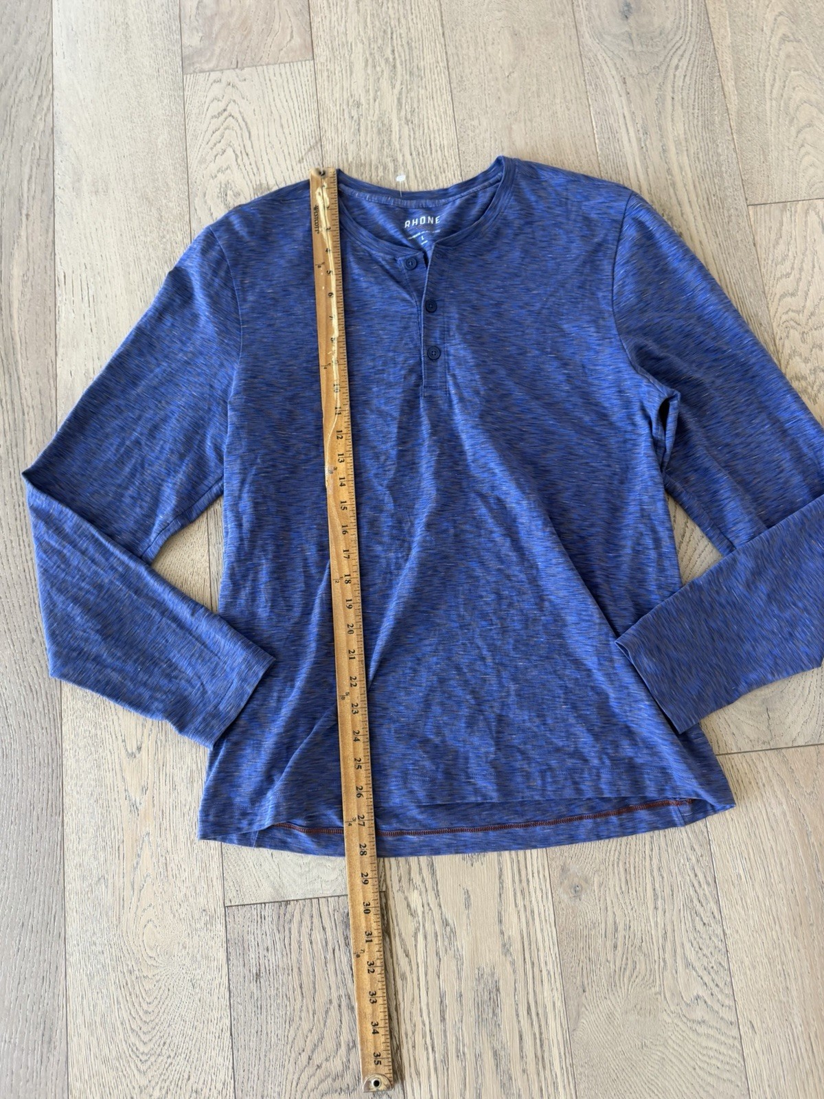 Rhone Men’s Blue Space Dye Long Sleeve Henley Shirt Size Large