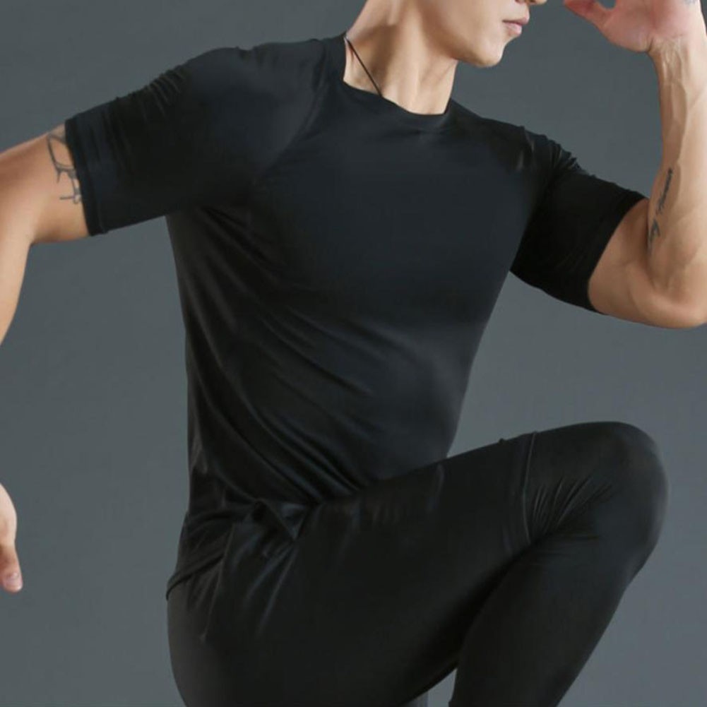Quick Dry Round Neck Tight Top for Men Polyester for Gym Running Outdoor