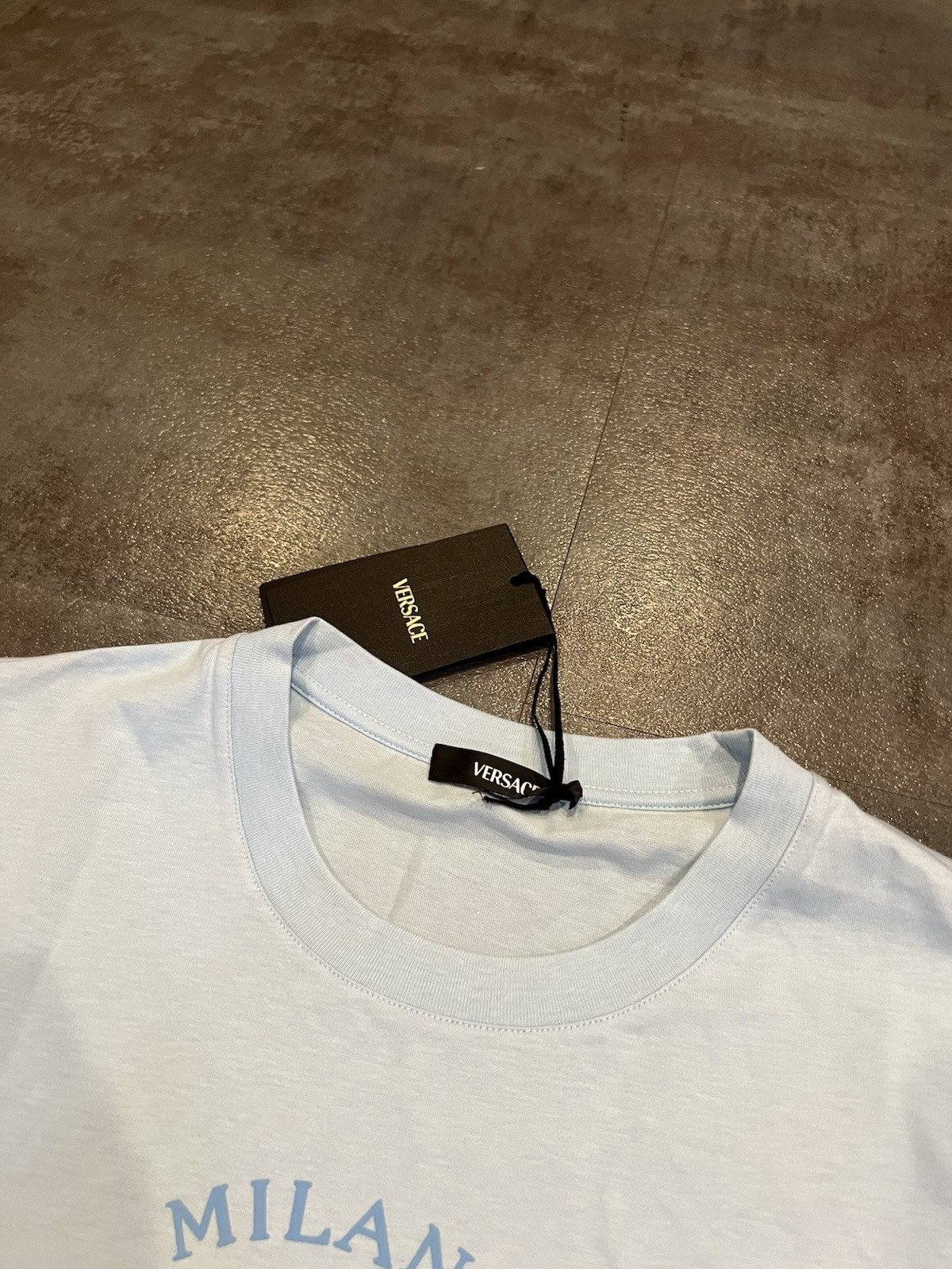 $750 RARE Versace Men’s Logo Cotton Jersey T-Shirt Pastel Blue XXL