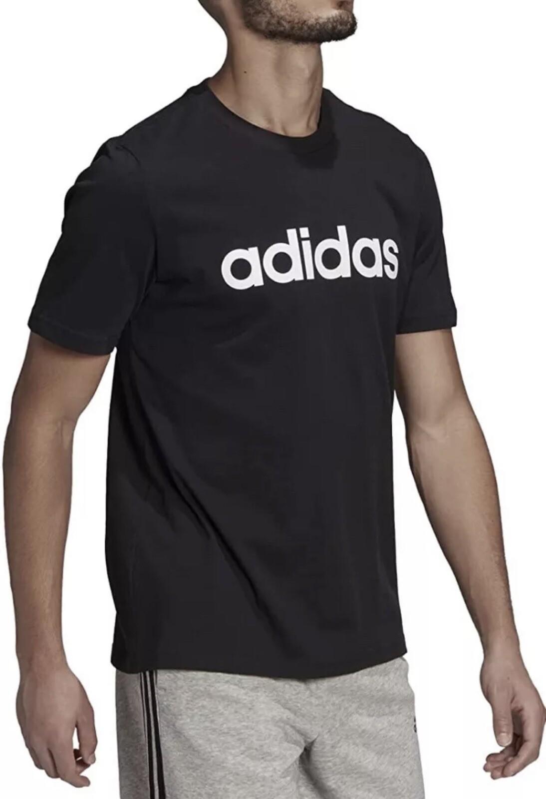 Adidas Mens Essentials Embroidered Linear Logo Tee Black White T-Shirt Size SM