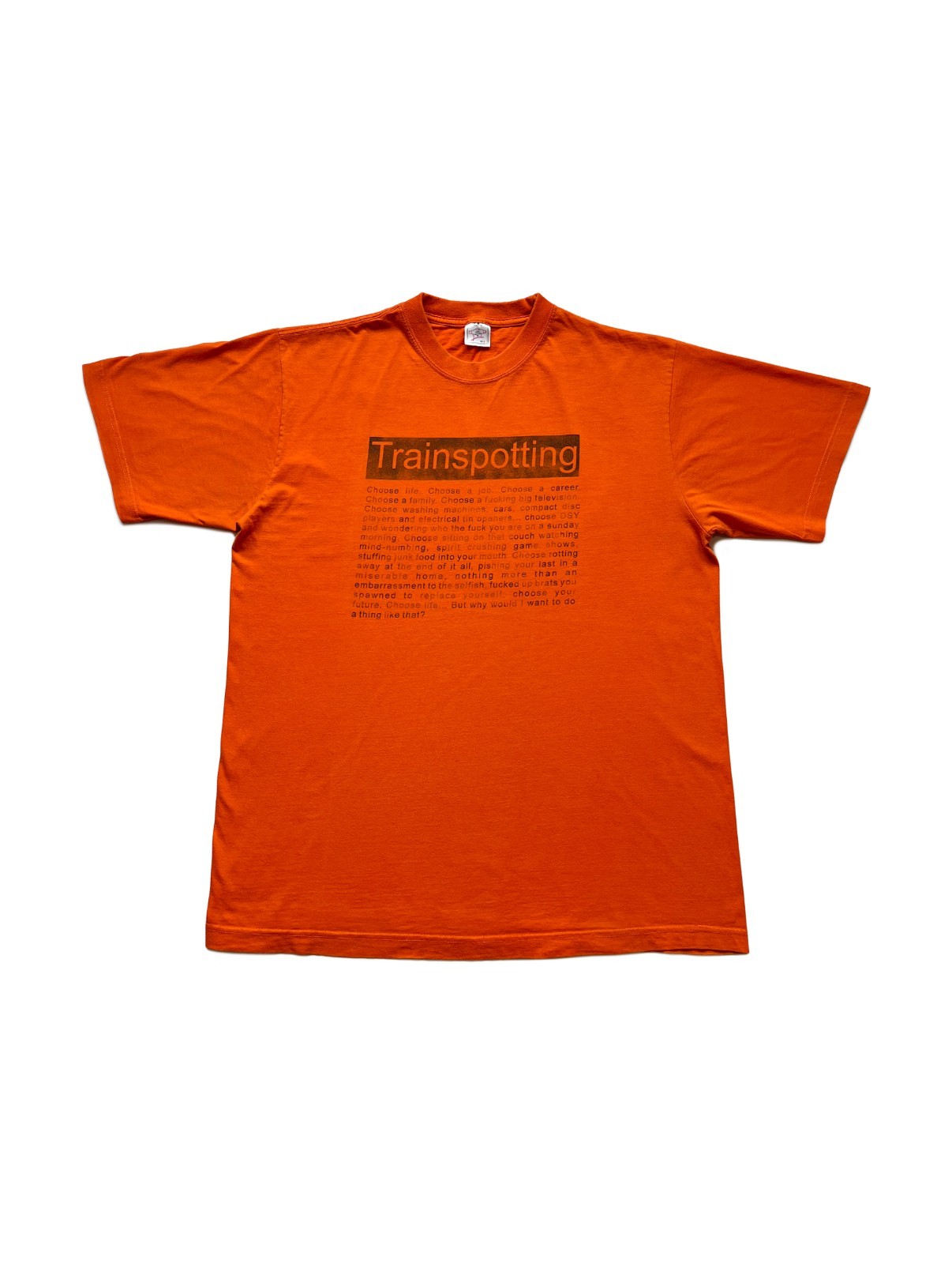 Vintage Trainspotting Choose Life Promo Movie Graphic T-Shirt Orange Size XL