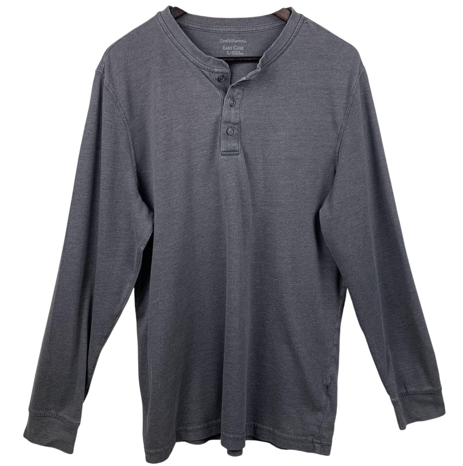 Croft & Barrow Henley Shirt Men Large Gray Long Sleeve Easy Care Soft Casual Son