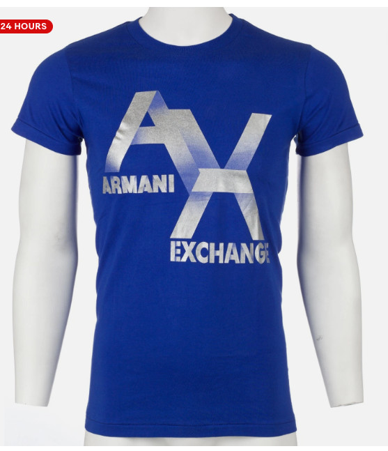 ARMANI EXCHANGE Blue Silver AX LOGO Short Sleeve Slim Fit Designer T-shirt NWT