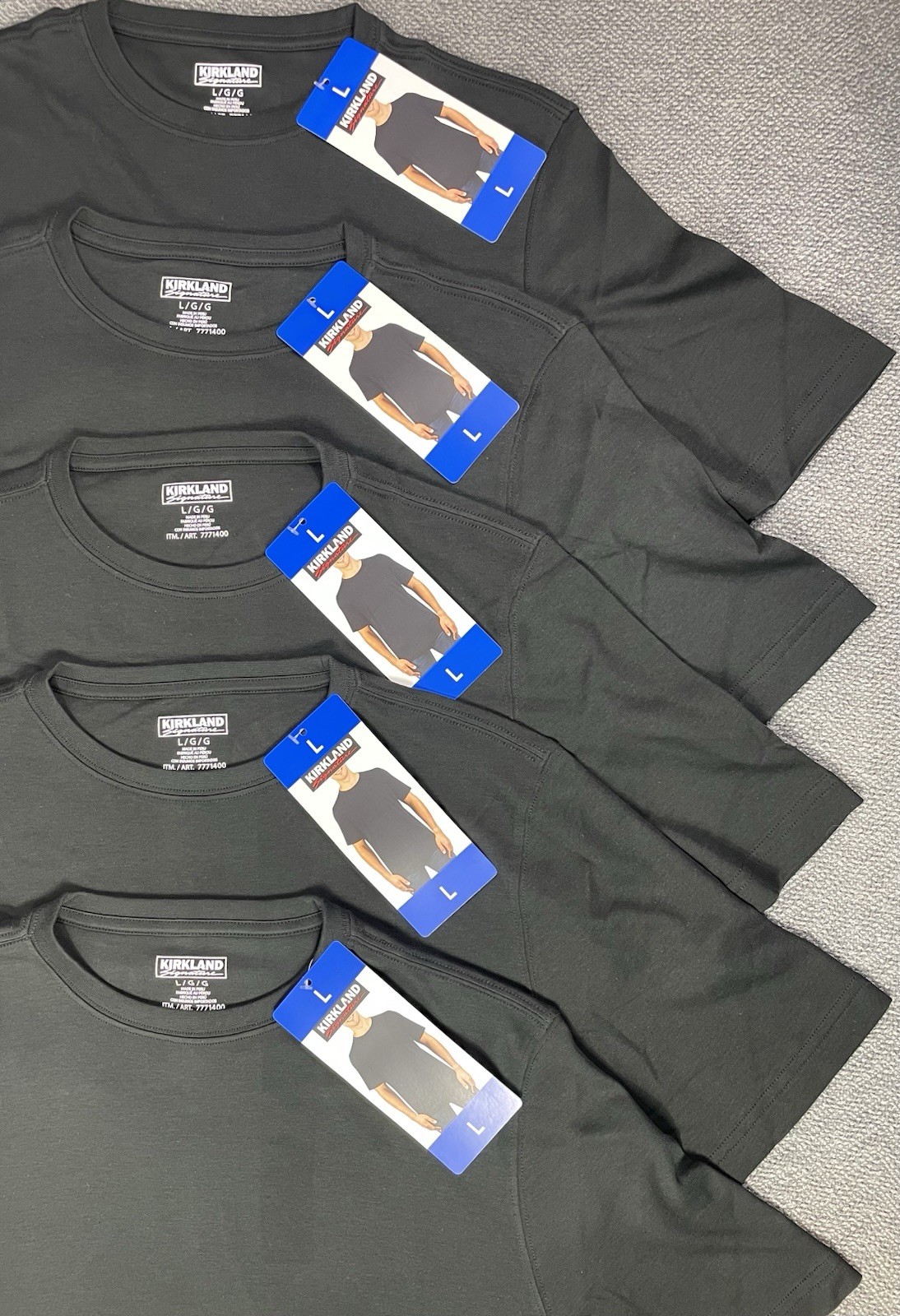 Kirkland Signature Men’s Lot of (5) BLACK 100% Pima Tee Pick Size M, L, XL NWT