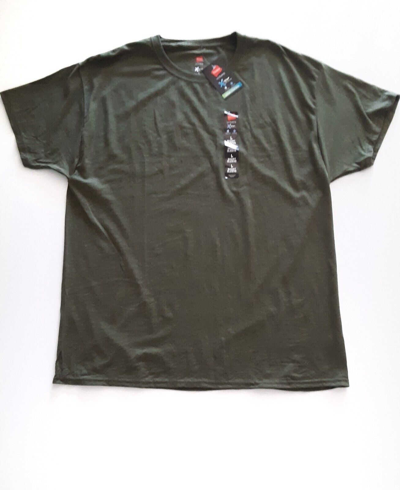 Hanes Mens Ultimate X-Temp T-Shirt Size L Crew Neck Short Sleeve Heather Green