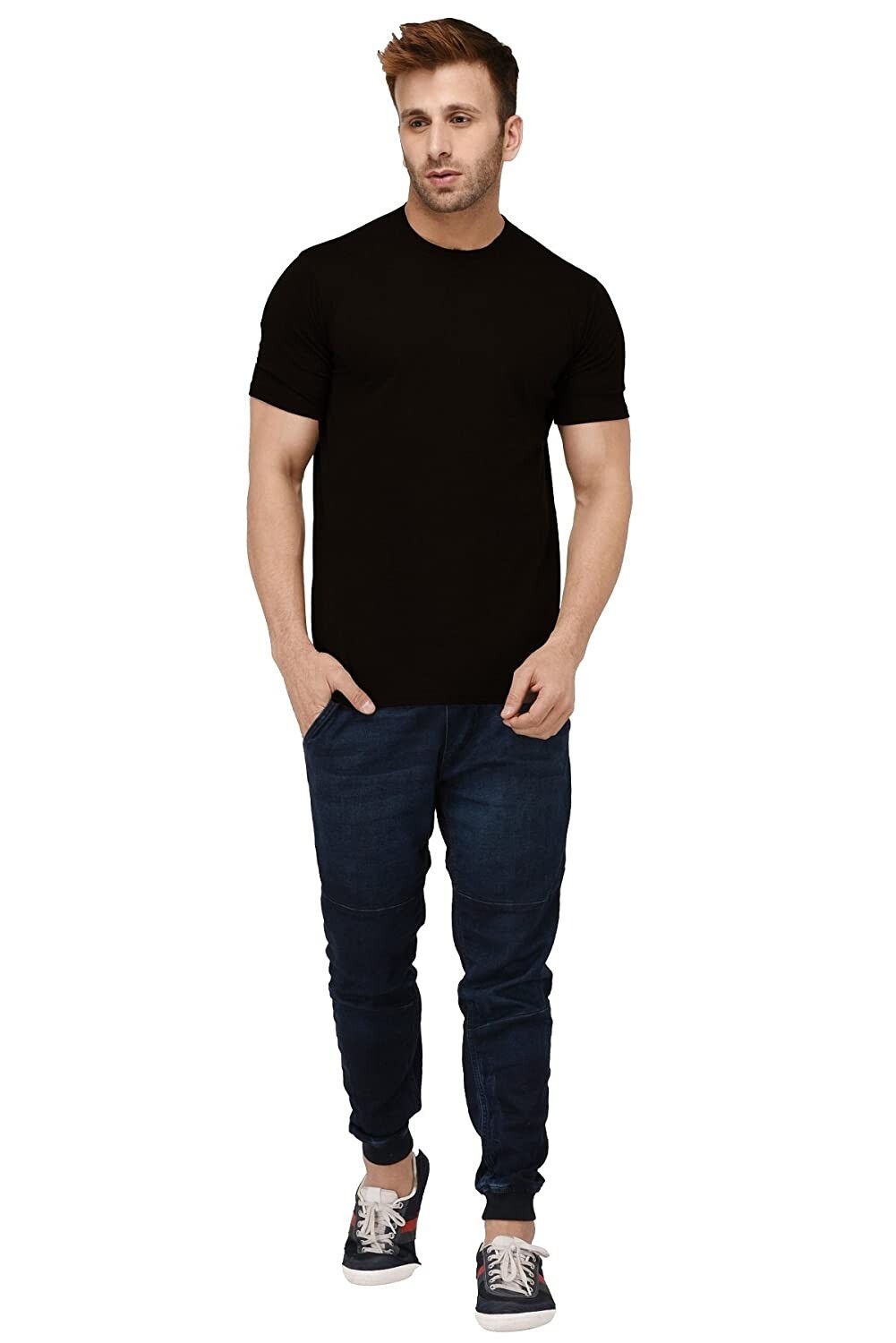 Men’s Classic Solid Plain Cotton Round Hem Scallop Essentials Tshirt S-2XL