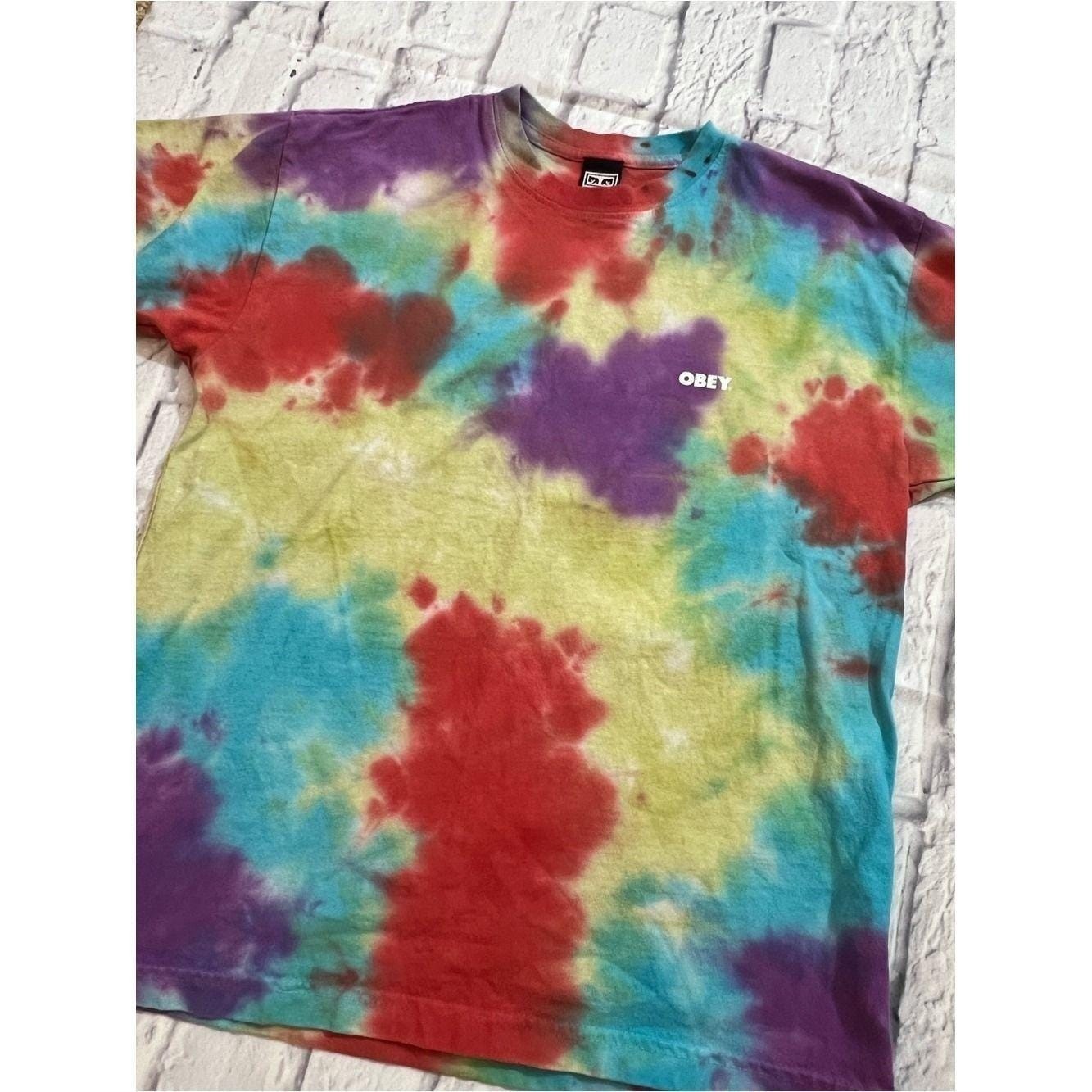 Obey Multicolor Tie-Dye Short Sleeve Tee – Purple, Red, Blue, Yellow, Green