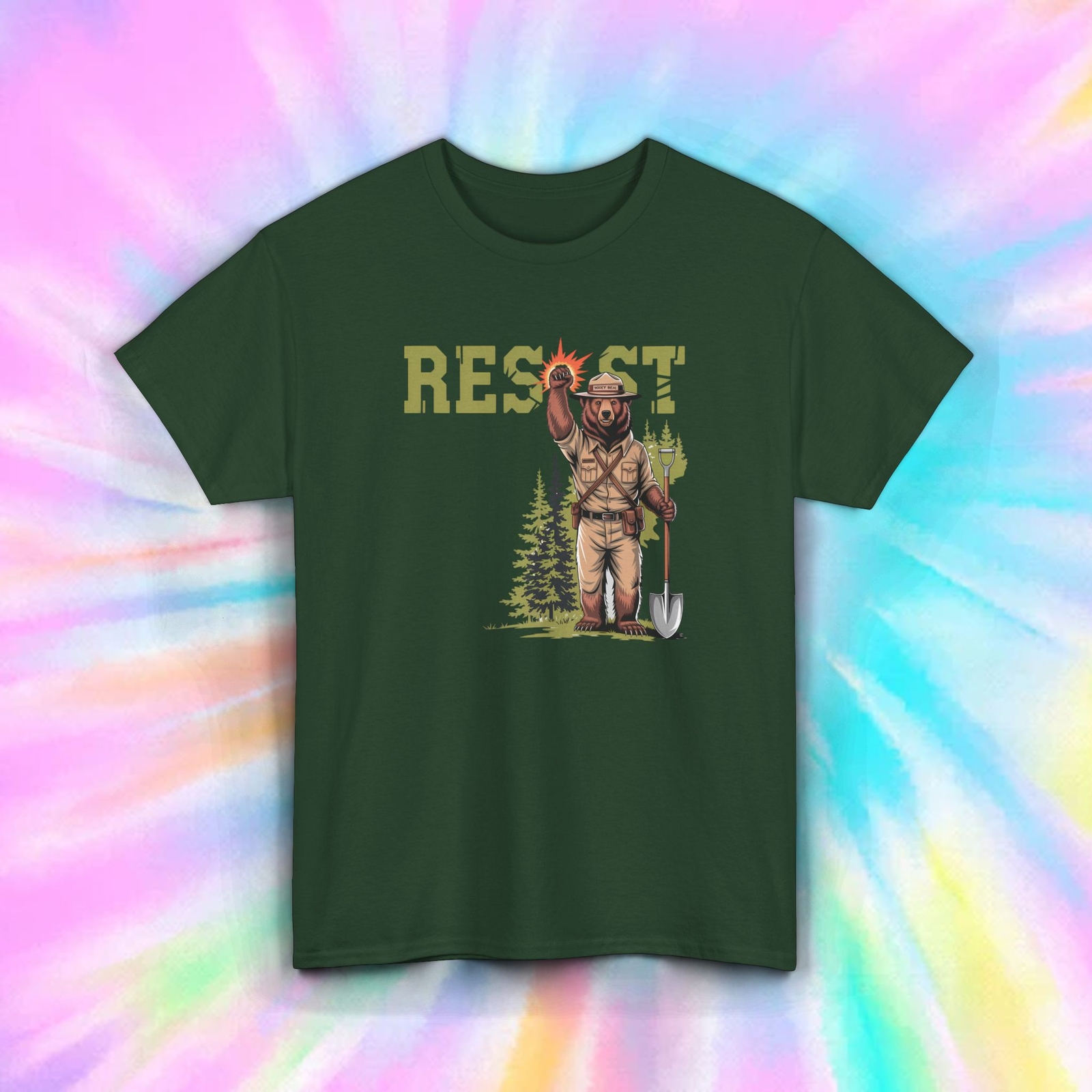 Resist Forest Bear Shirt Political Park Ranger Protest Graphic Tee S-5XL