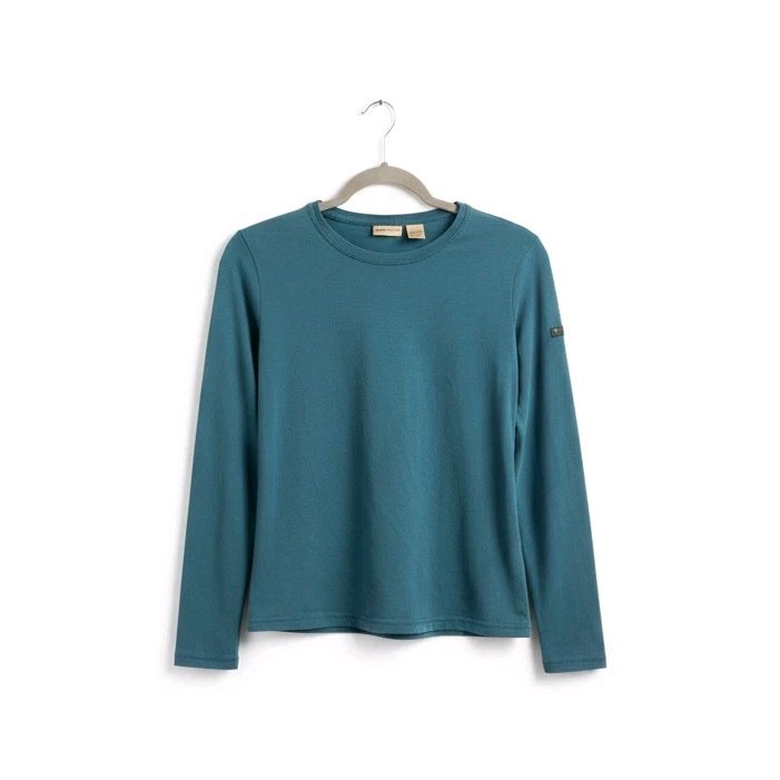 RuffHewn Teal Cotton Spandex Knit Crew Neck Long Sleeve women’s T-Shirt