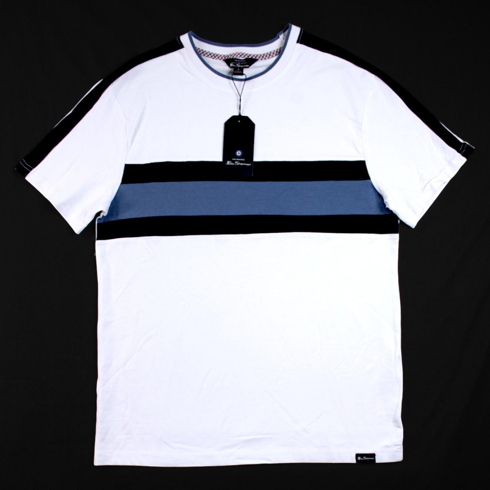 Ben Sherman Shirt Mens S White Blue Colorblock Crewneck Tee Pullover $69 NEW