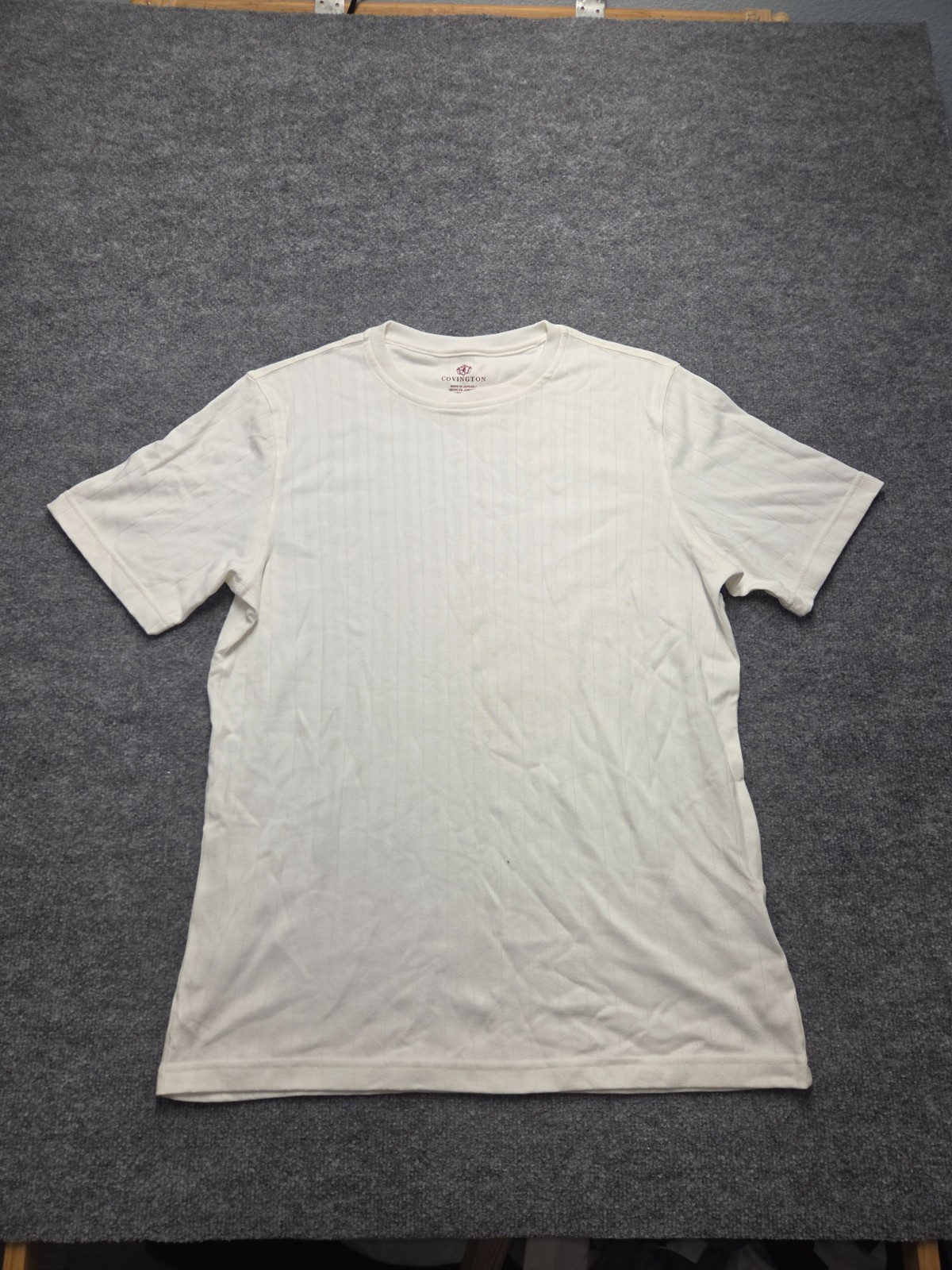 Covington Vertical Ribbed T Shirt Men Sz L White Short Sleeve Crew Neck Casual