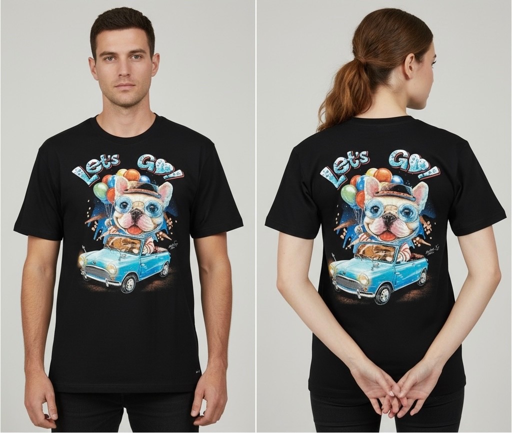 Cute French Bulldog T Shirt Double Sided Graphic Black 100% Cotton Tee S M L XL