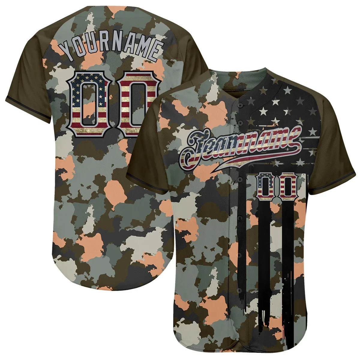 Custom Vintage USA Flag Camo Baseball Jersey Patriotic Men’s Gift