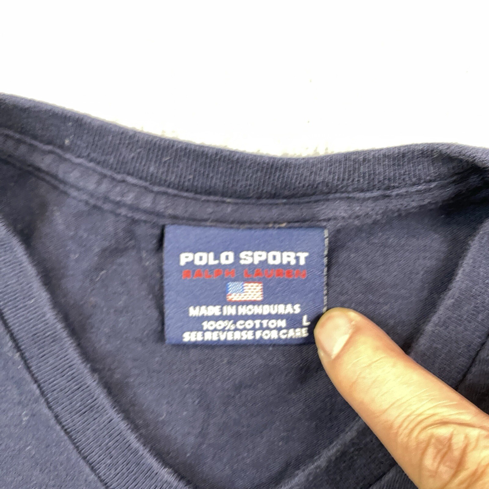 Polo Sport Ralph Lauren Shirt Mens Large V-Neck Cotton Navy Blue Preppy Casual