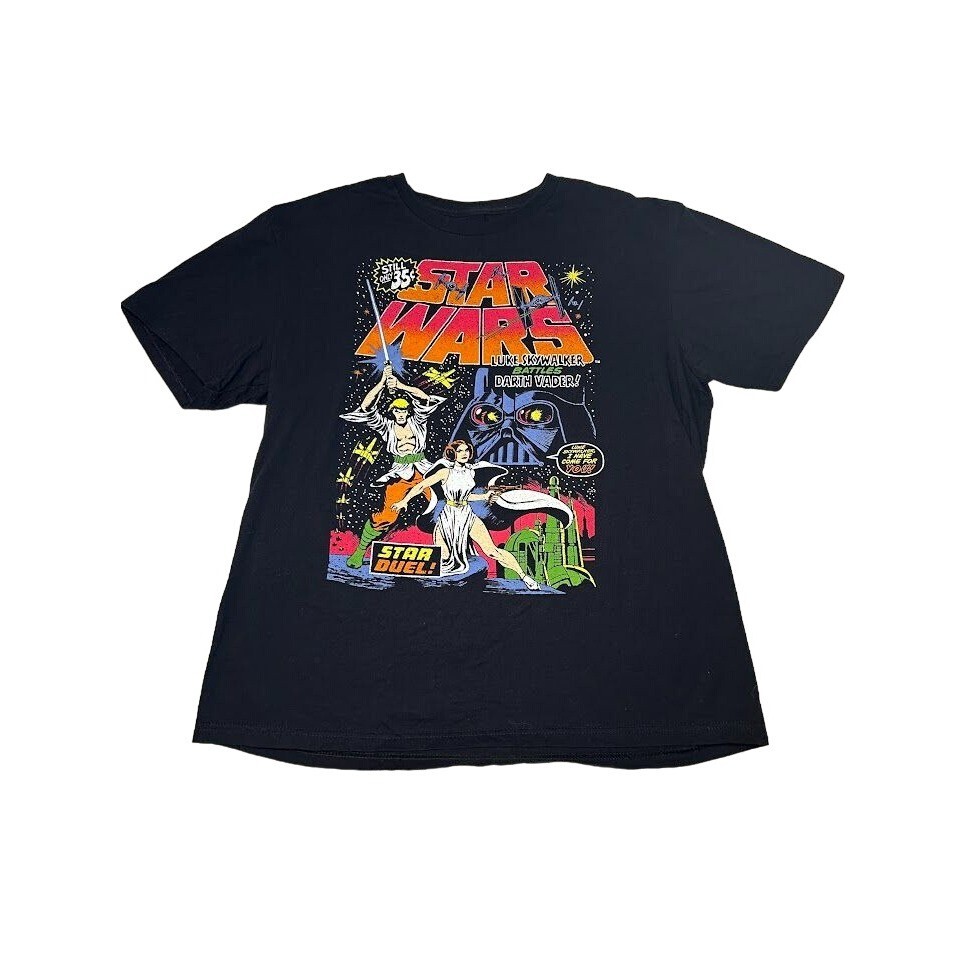 Star Wars Luke Skywalker Darth Vader Graphic T-Shirt Size L Black Mad Engine