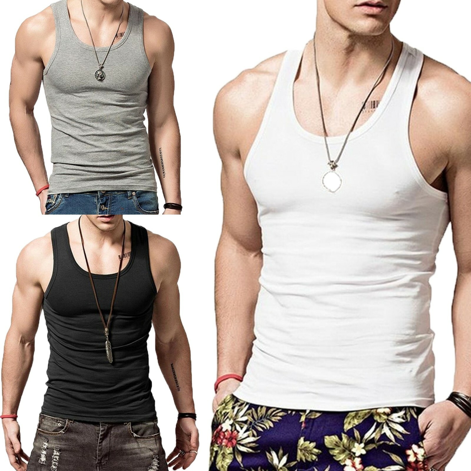 3 6 Packs Mens 100% Cotton Tank Top A-Shirt Wife Beater Undershirt Ribbed Lot