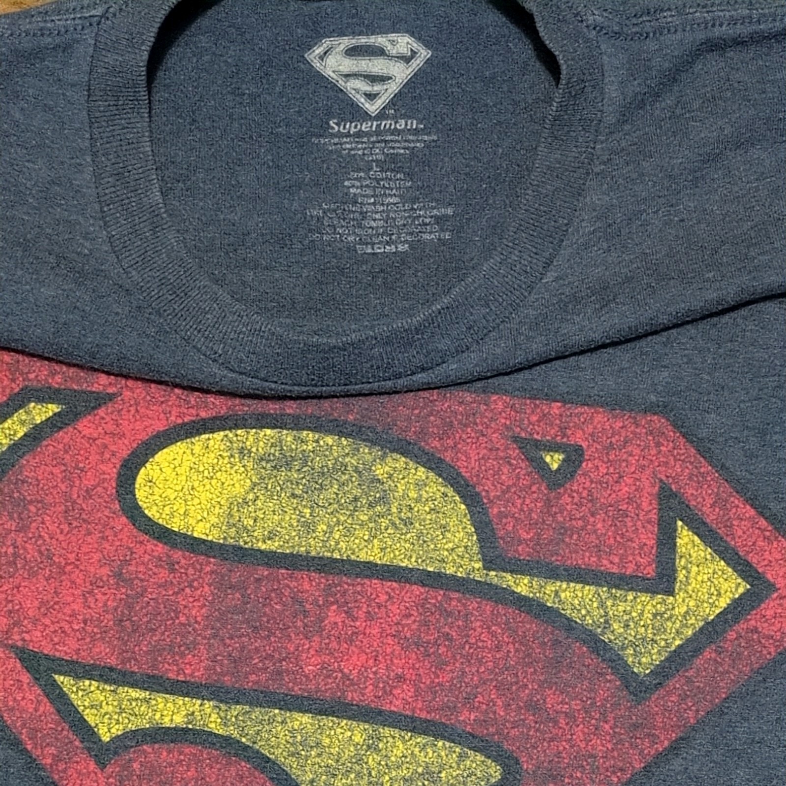 Superman Shield Blue Heather T-Shirt Mens Large Distressed Graphic Tee