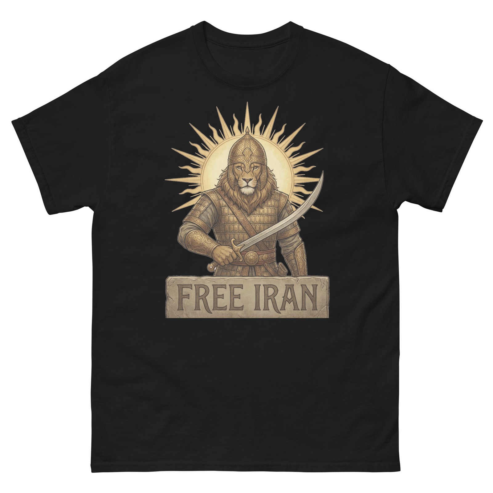 Free Iran Lion Sun T-Shirt, Persian Flag Protest Tee