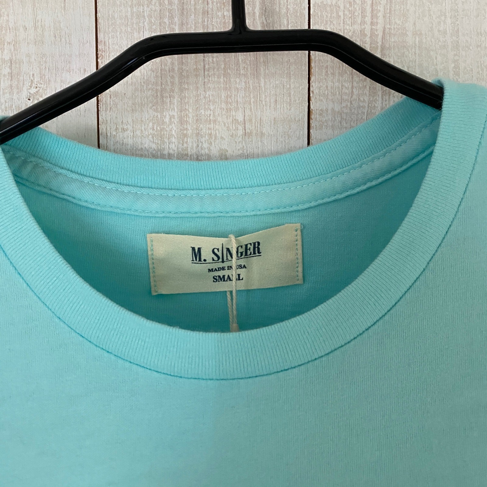 M. Singer Mens Aqua Blue Cotton Pocket T-Shirt Made in USA Small NWT