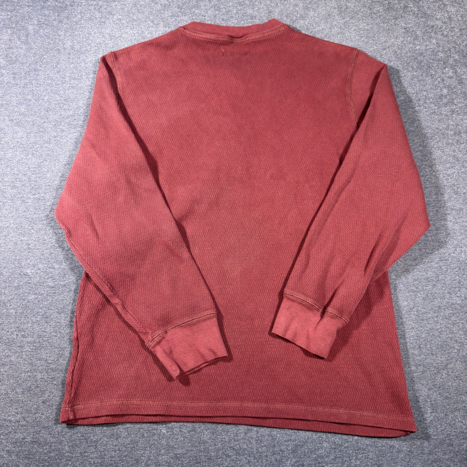 Taylor Stitch Henley Men 42 L Burgundy Heavy Bag Long Sleeve Waffle Knit Cotton