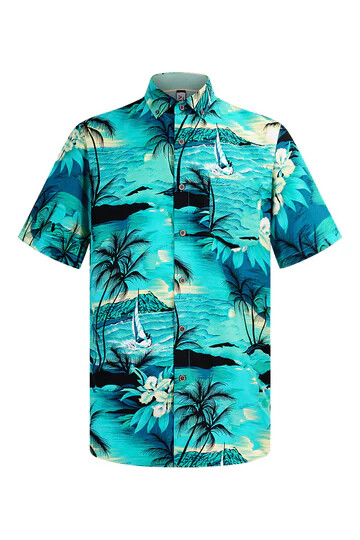 WEIV Men’s Casual Ocean Island Print Button Down Short Sleeve Shirts WS7053