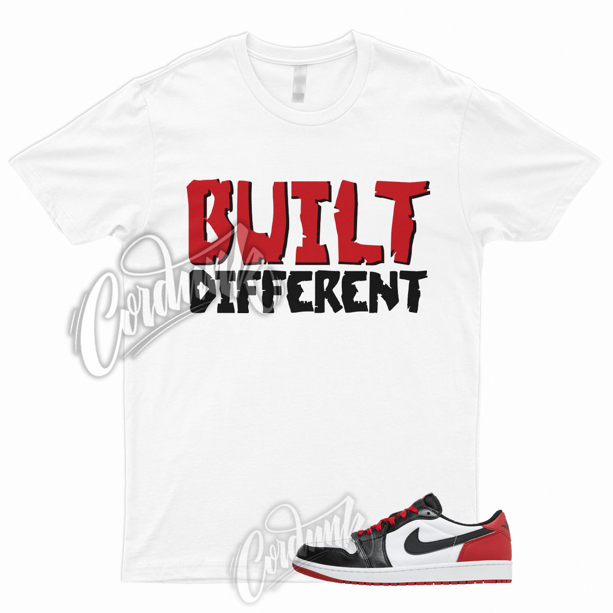 BUILT Shirt to Match 1 Low OG Black Toe White Varsity Red University Dunk Low