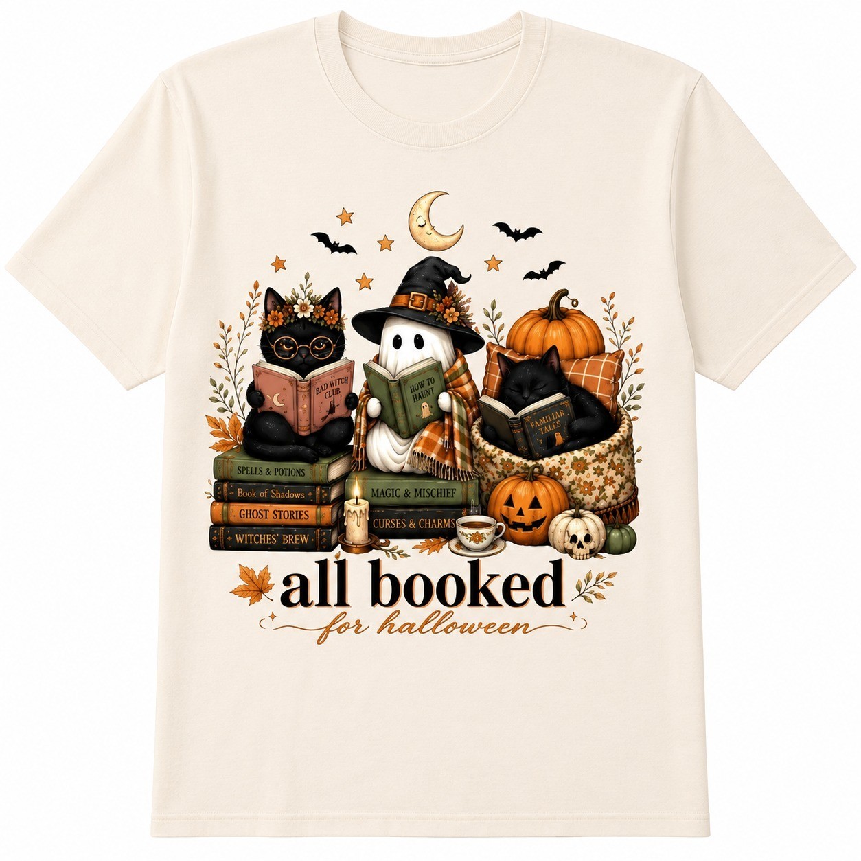 Funny Halloween Book Lover Shirt Pumpkin Owl Graphic Tee Reading Teacher Gift