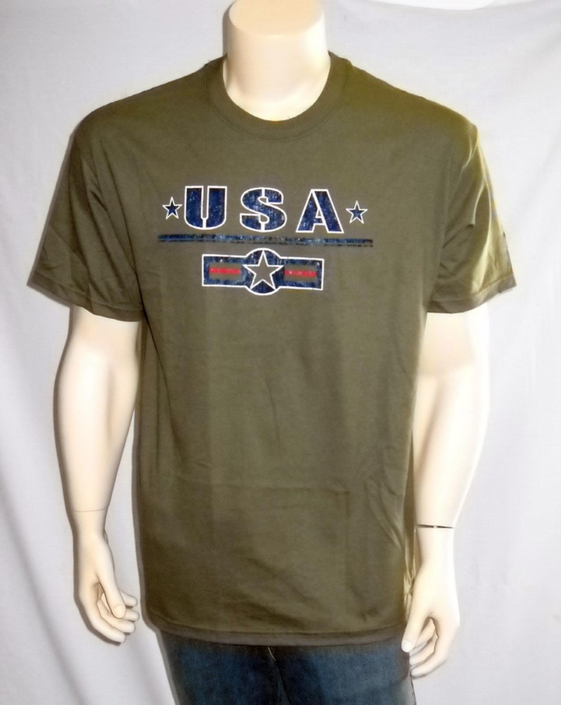 USA Y2K T Shirt Mens Small – Large Fatigue Army Green Cotton Patriotic