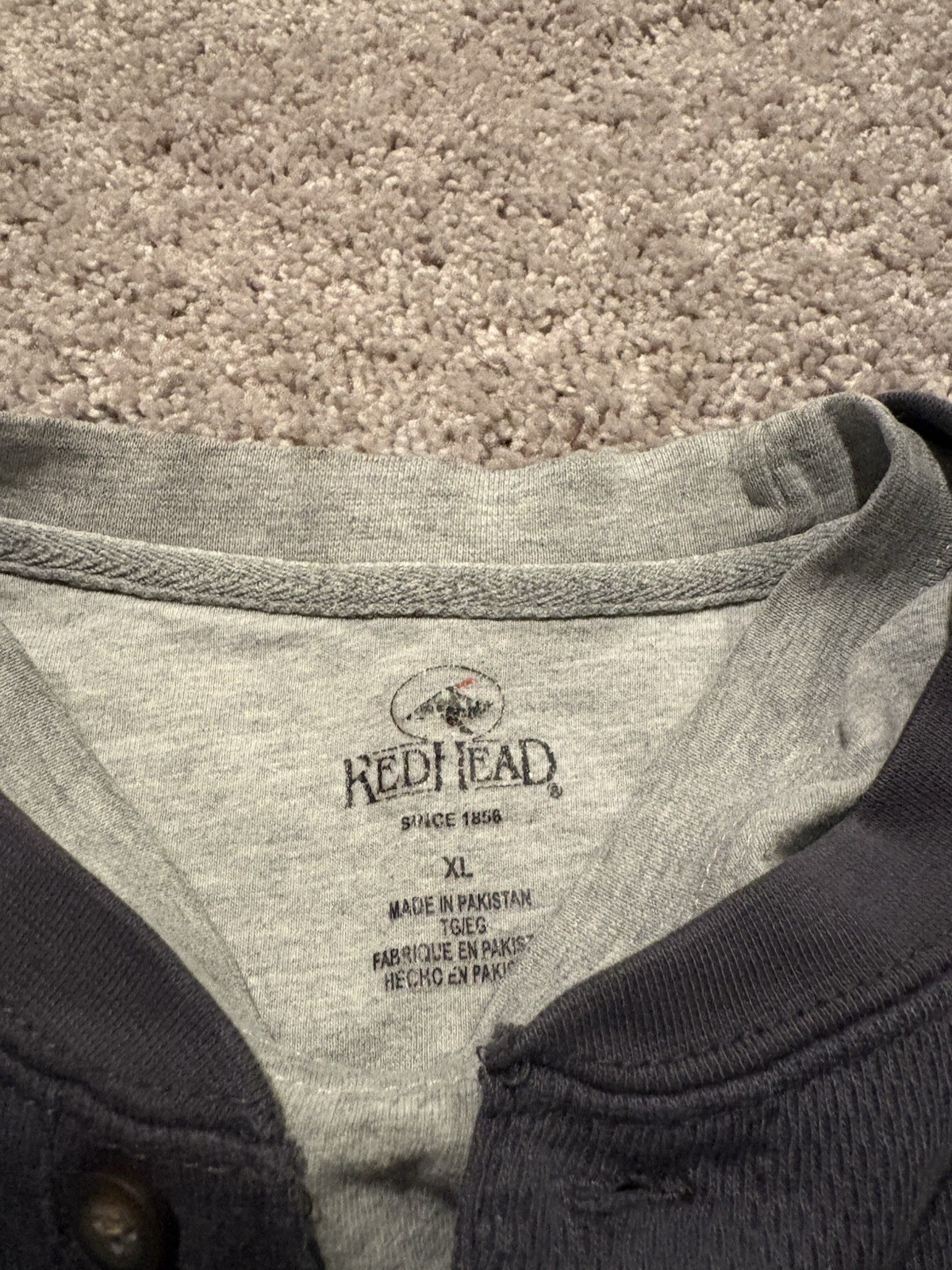 RedHead Men’s Long Sleeve Henley Shirt | Charcoal Gray Tagless XL Double Neck