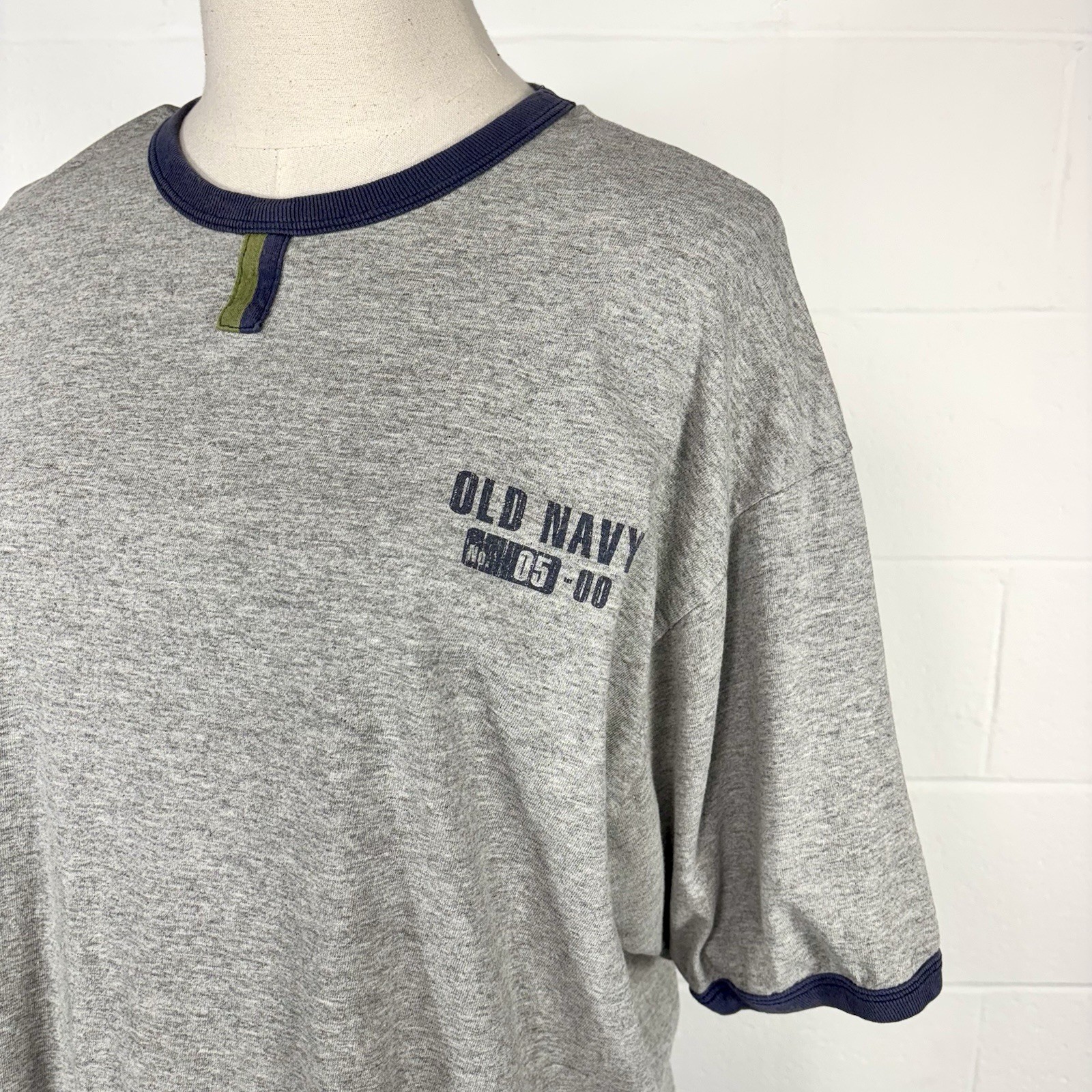 Vintage 90s Old Navy Ringer Tee Heather Gray Y2K Graphic Classic Skater Preppy L