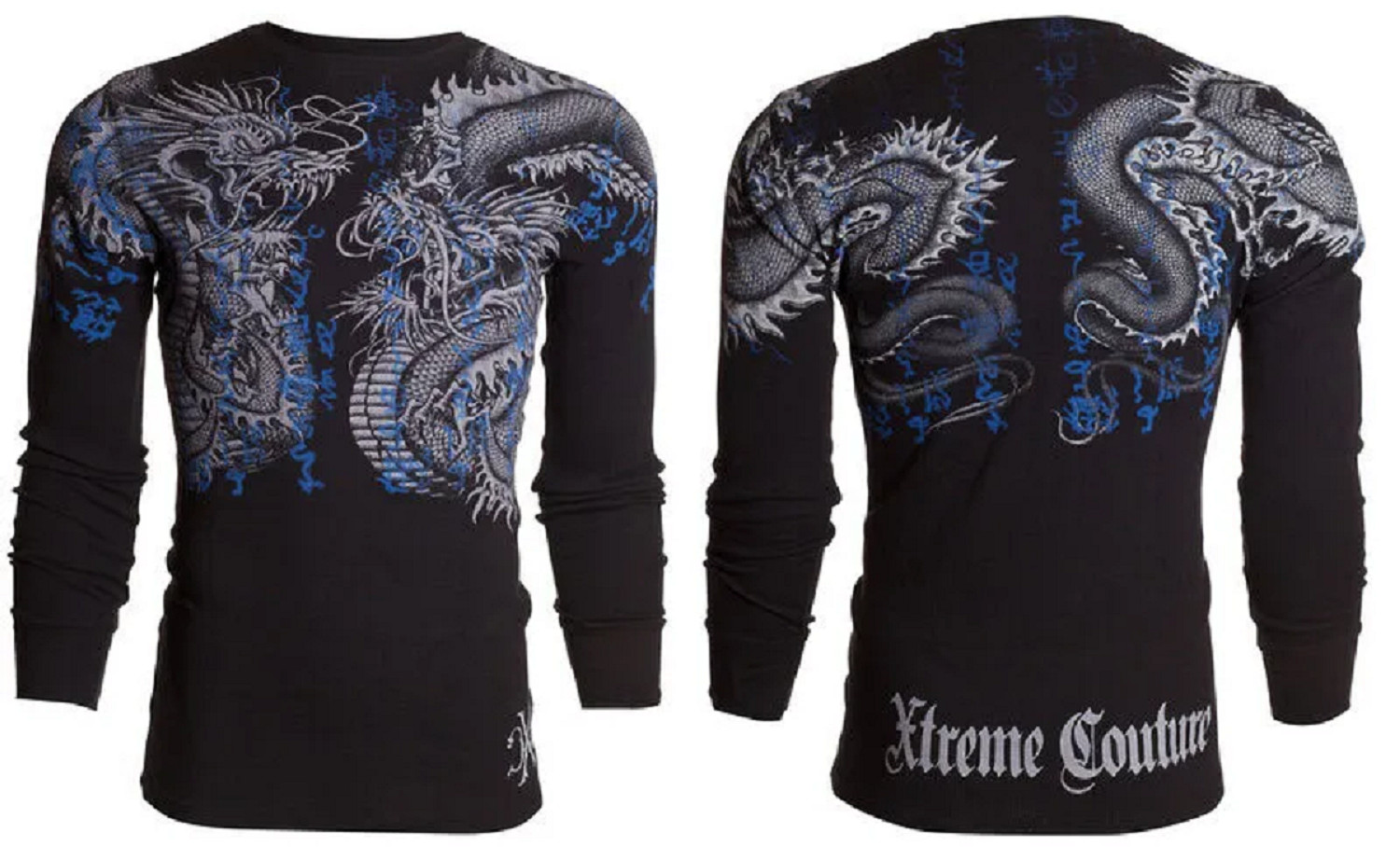 Xtreme Couture by Affliction Men’s Thermal Shirt Double Up Black Biker S-2XL