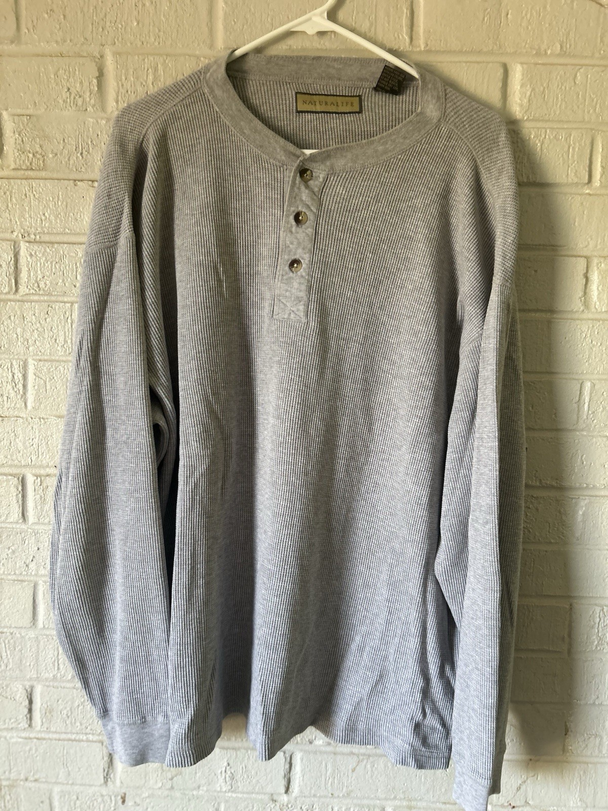 Natural Life Thermal Shirt Men’s XL Gray Gray Cotton Blend Ribbed Waffle Knit