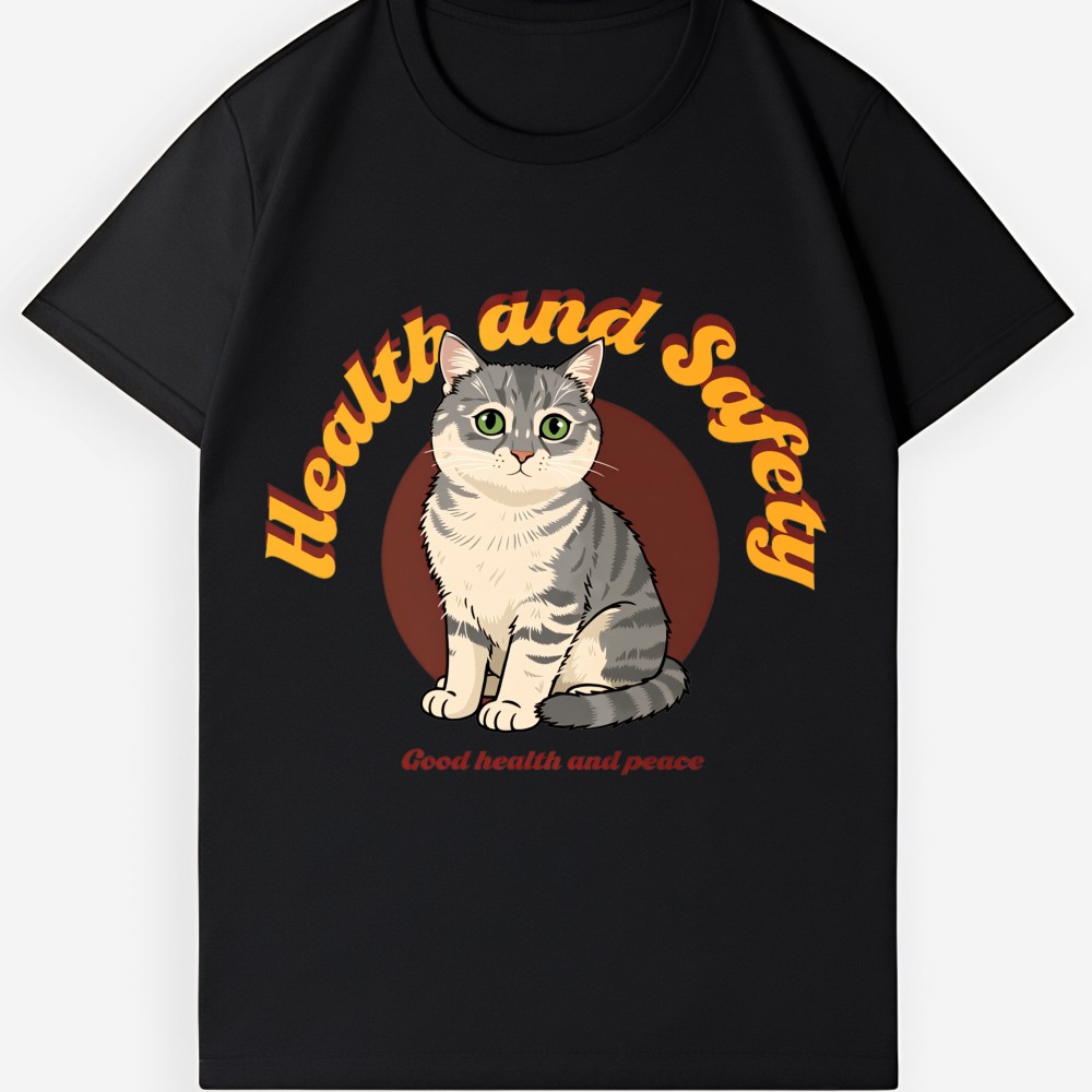 Cute Gray Tabby Cat Graphic Hat, Health and Safety Positive Vibes Baseball Cap