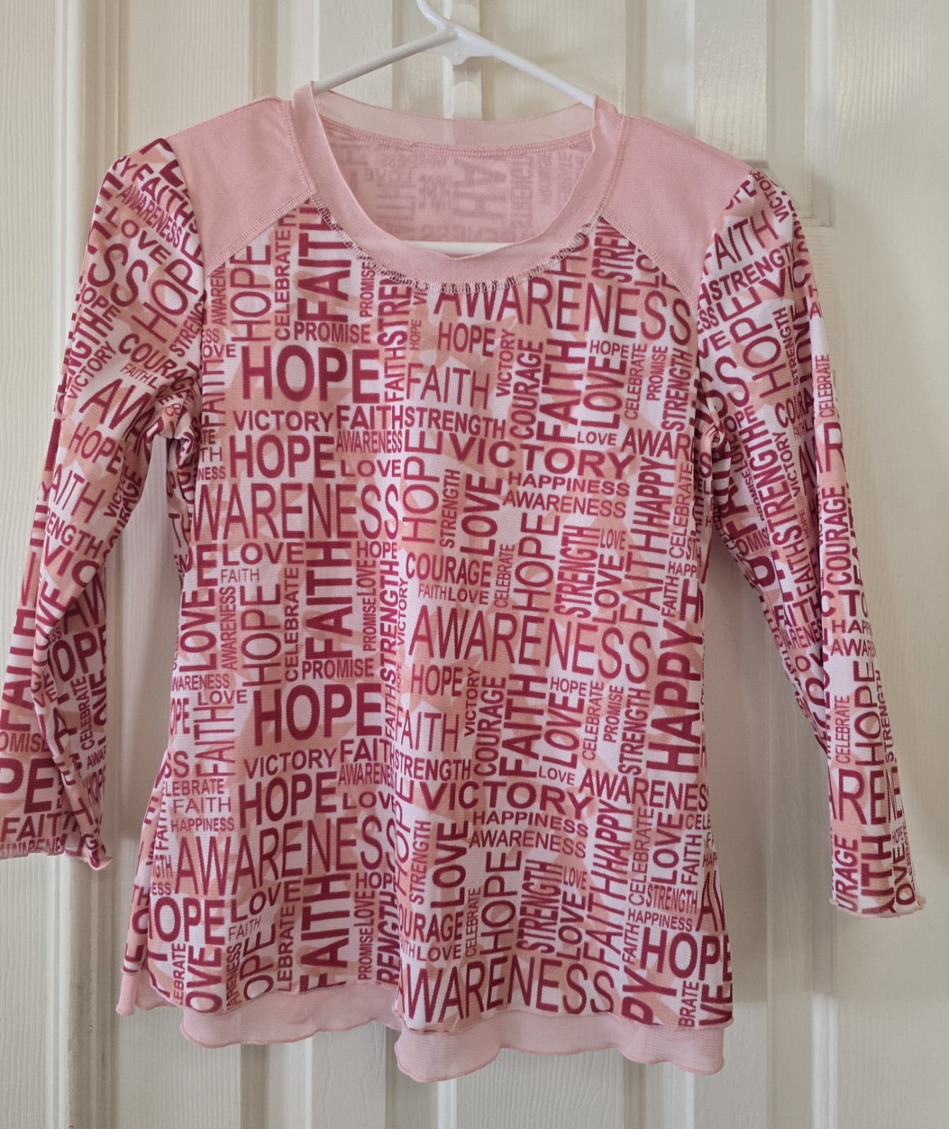 Breast Cancer Awareness 3/4 Sleeve, Scoop Neck Top. Pink. Ships Free.