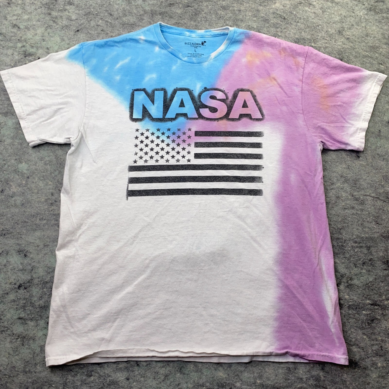 NASA Mens Shirt Large White Red Blue Tie Dye Buzz Aldrin American Flag USA Space