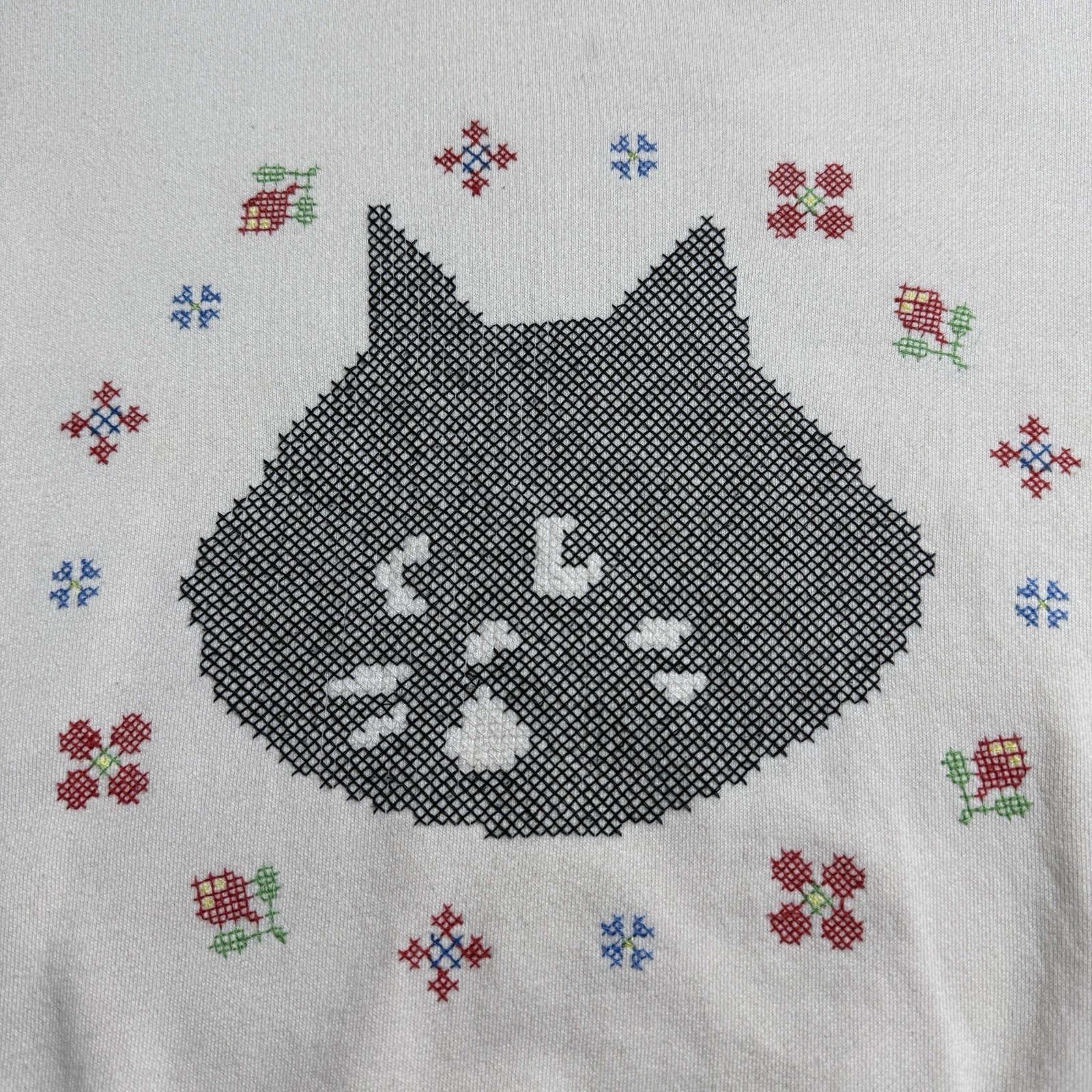 Ne-net Nya Nya Cat Big Face Cross Stitch Sweatshirt Issey Miyake Japanese brand