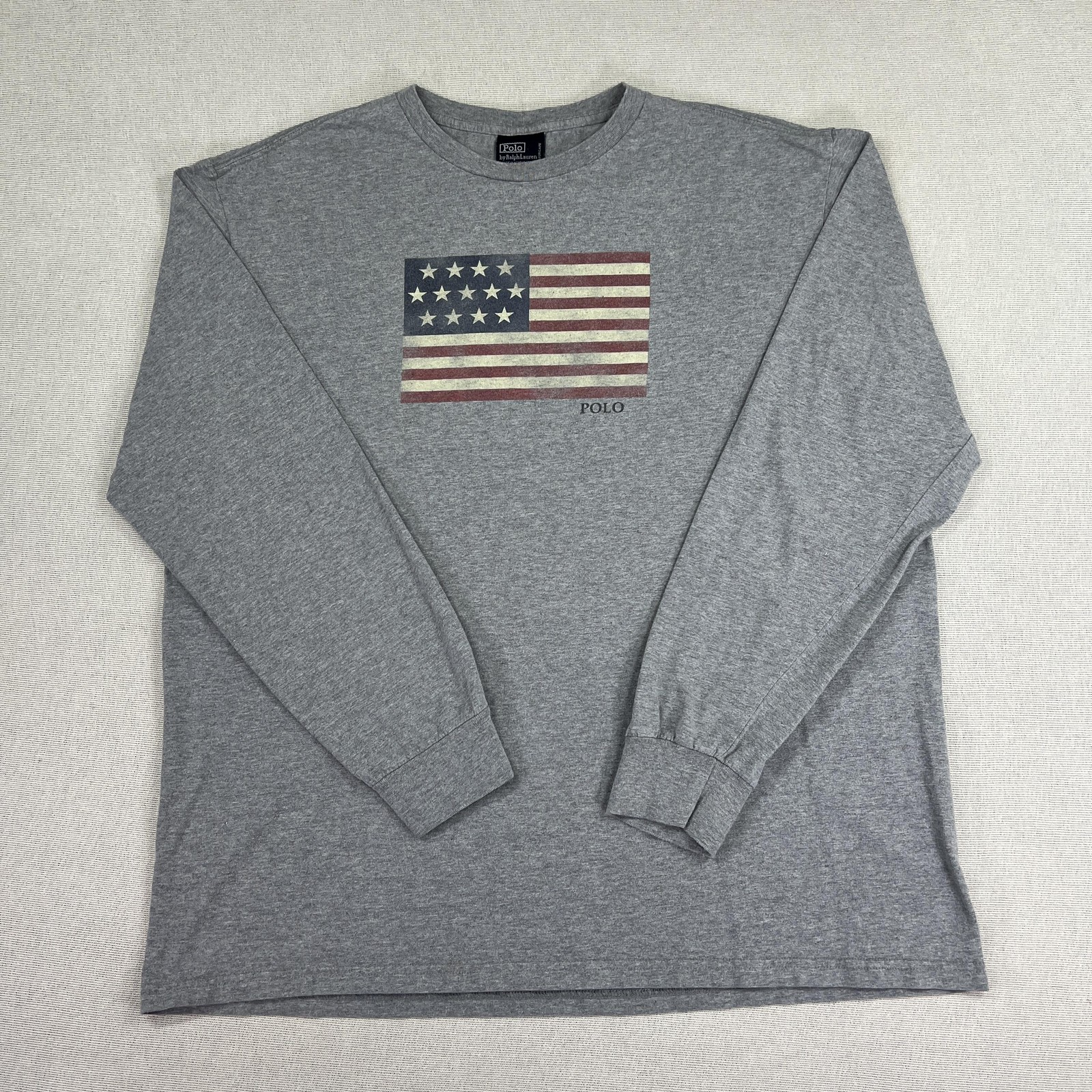 Polo By Ralph Lauren Shirt Mens Large Gray Long Sleeve USA Flag Graphic Tee