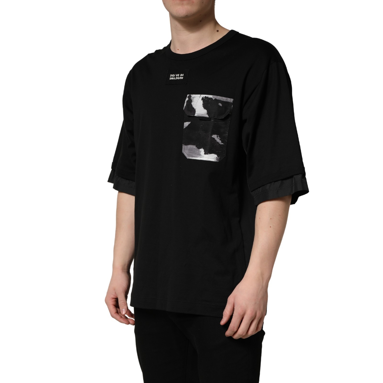 DOLCE & GABBANA T-shirt Black Camouflage Pocket Oversized Men Cotton IT48/US38/M