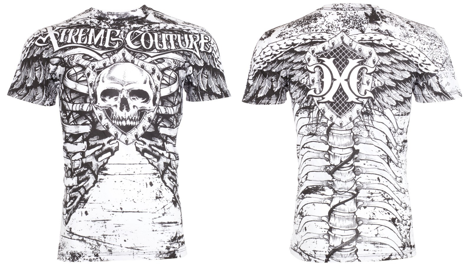XTREME COUTURE by AFFLICTION White ANATOMY Short Sleeve Slim Fit Y2K T-shirt NWT