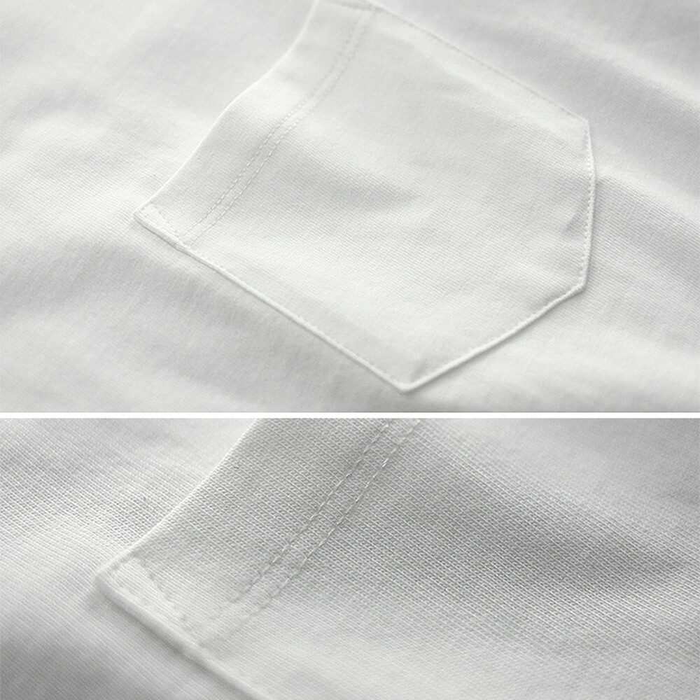 Mens Thick Neck Crew Neck Short Sleeve Cotton T-Shirt With Pocket