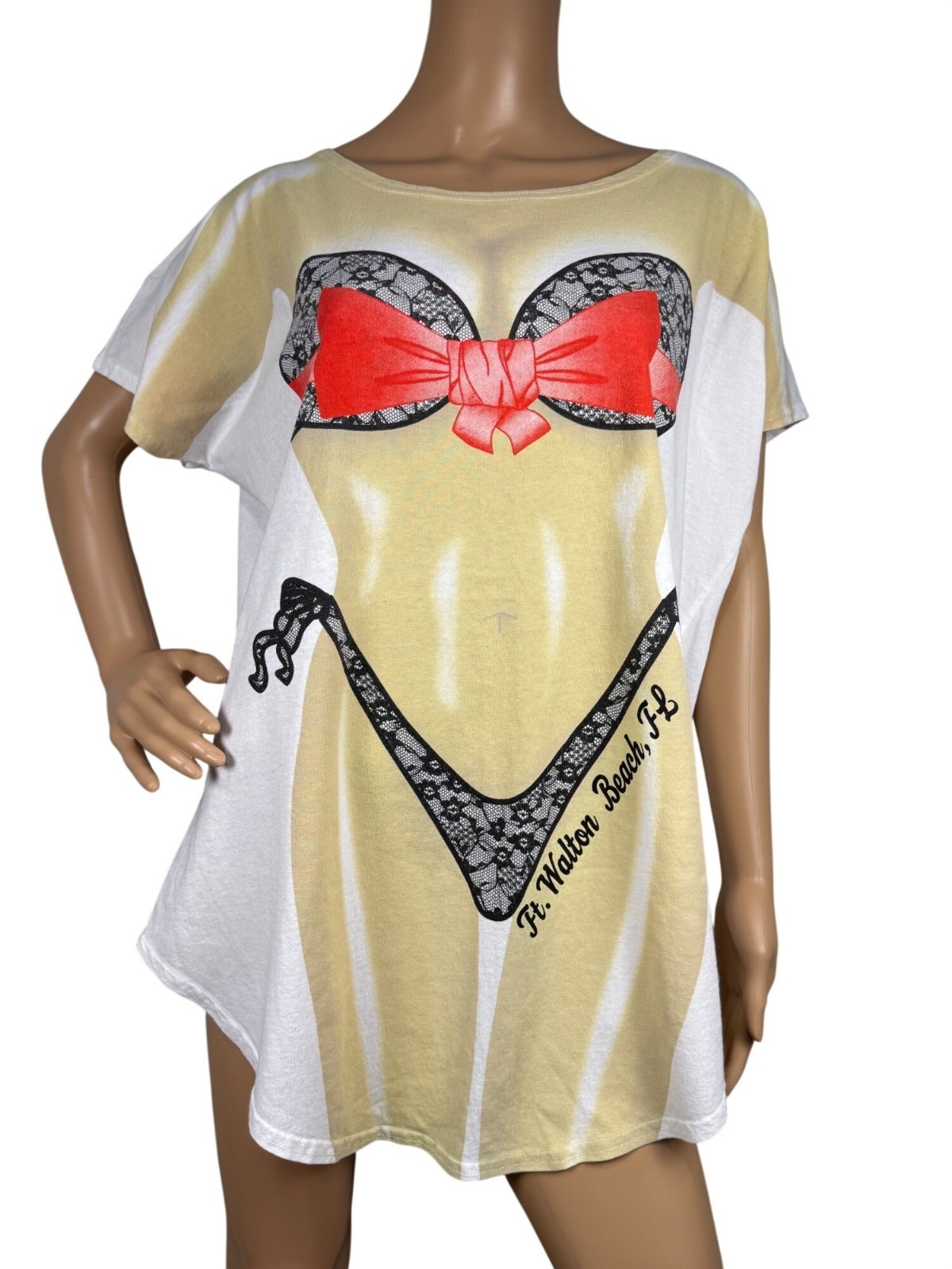 Vintage Funny Beach Cover Up Novelty Graphic Bikini T Shirt One Size