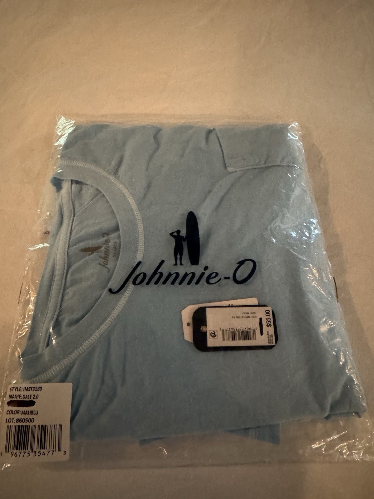 Johnnie-O Men’s Blue Solid Crew Neck Pocket Short Sleeve T-Shirt, XL.