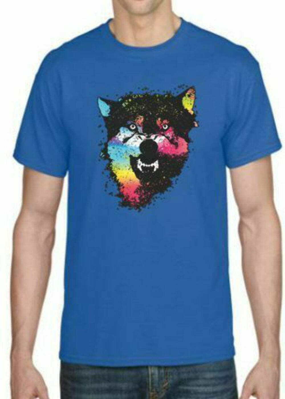 Adult DryBlend® T-Shirt – ( COLORFUL TECHINCOLOR / NEON WOLF / WOLVES)