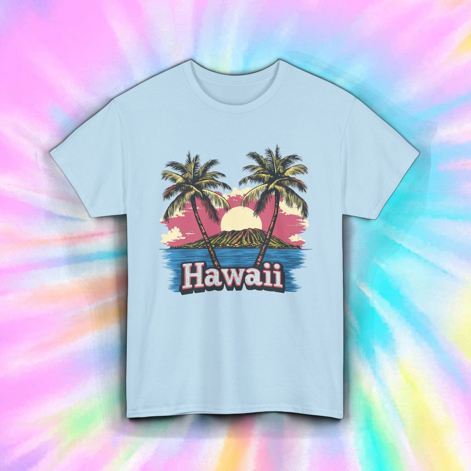 Vintage Hawaii Shirt Sunset Island Beach Palms Aesthetic Tropical Tee S-5XL