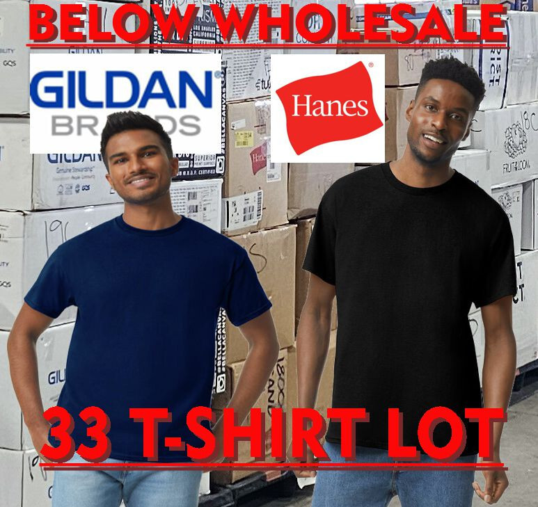 Below WHOLESALE Blank T-Shirt -36 pc lot Gildan 2000 and Hanes 5180 Bulk Lot