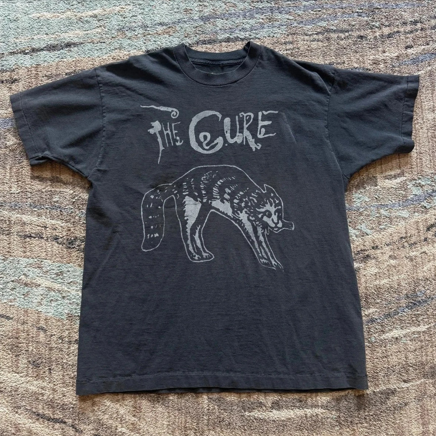 RARE! The Cure Rare Cat Artwork Vintage Unisex Black T-shirt Size S-5XL